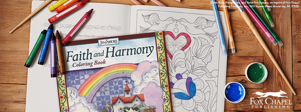 Cover and one page of the Faith & Harmony coloring book by Jim Shore