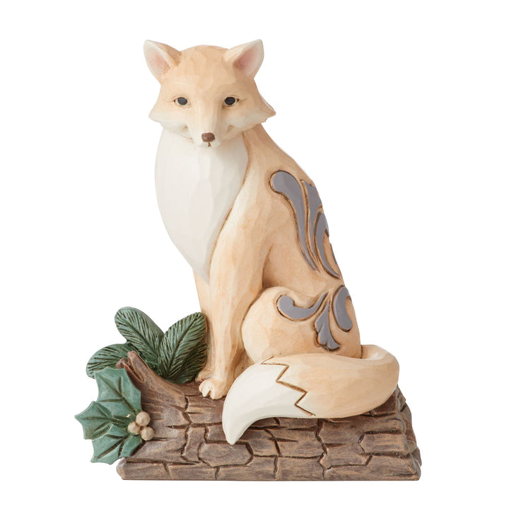 White Woodland Fox on BirchLog