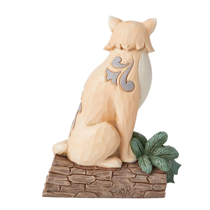 White Woodland Fox on BirchLog