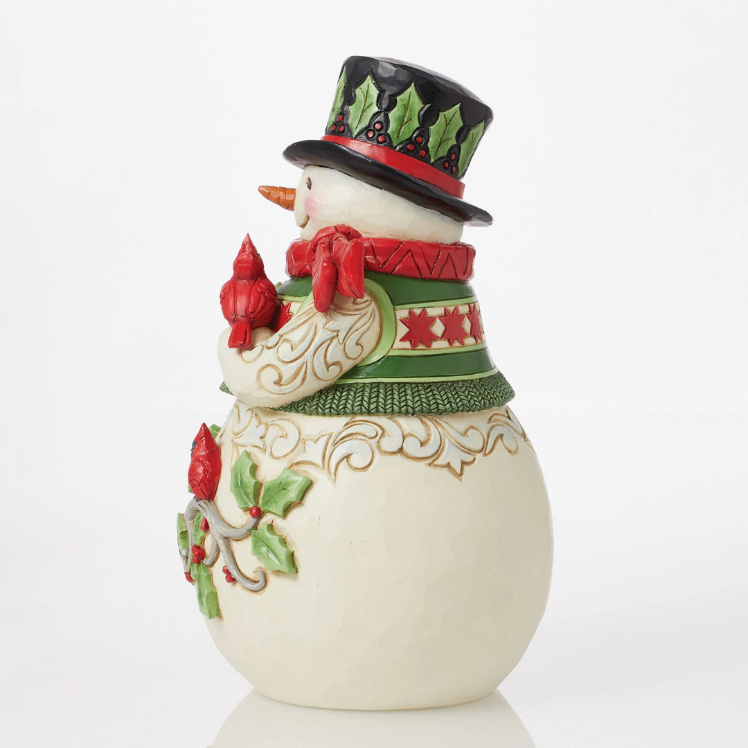 Snowman with Cardinal Scene