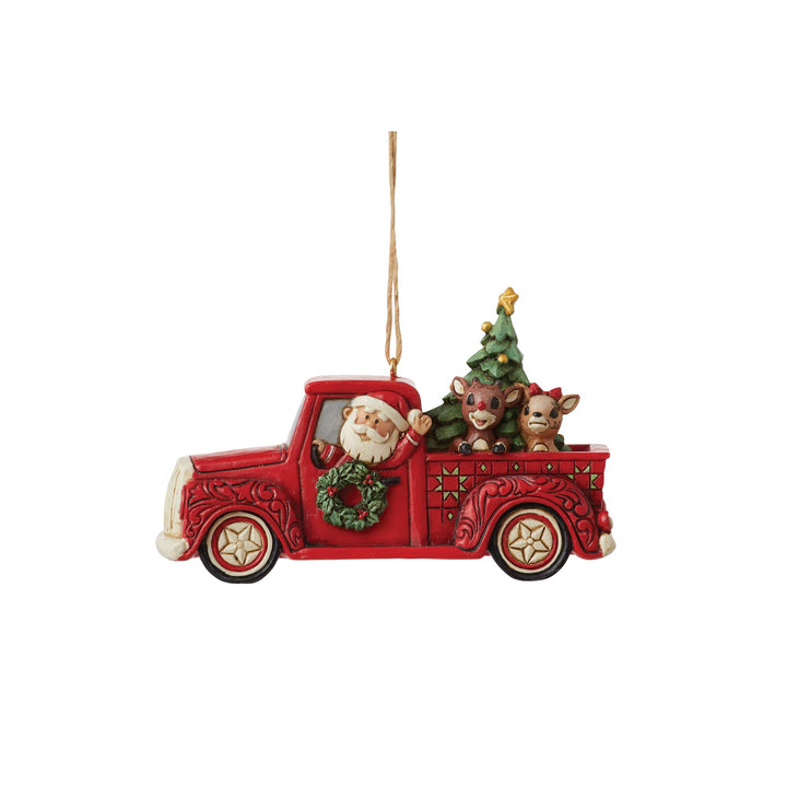 Rudolph in Red Truck Ornament