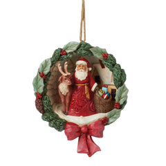 Santa and Deer Wreath Figurine