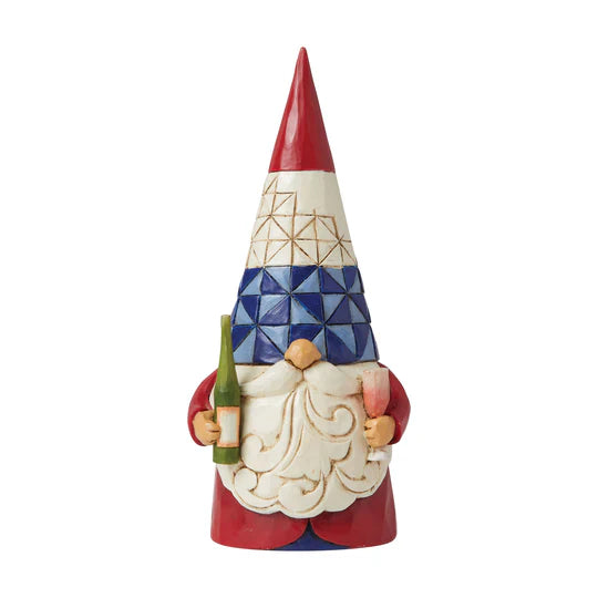 Gnome holding wine bottle figurine